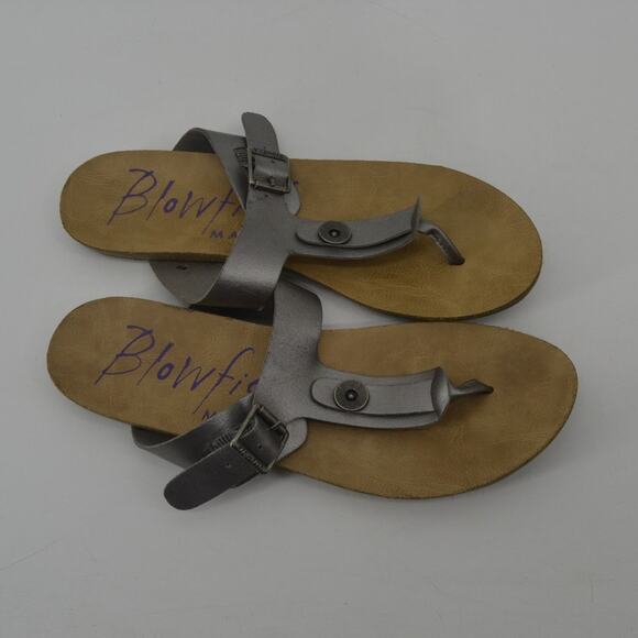 Blowfish Sandals Silver Metallic Thong Buckle Casual Silver 8.5 - Picture 9 of 11